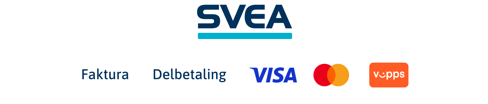 Betalingsmåter via Svea: Faktura, Delbetaling, Visa, Mastercard og Vipps